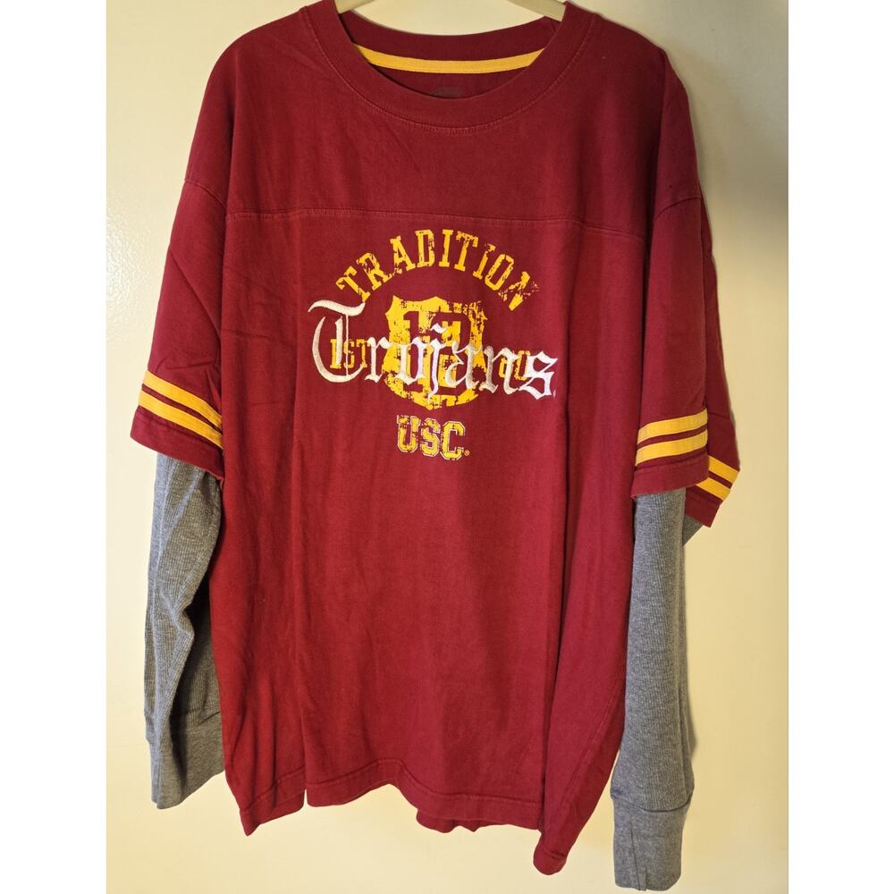 USC Trojans NCAA Cadre Red Long Sleeve Embroidered Shirt Mens XL Burgandy Gold